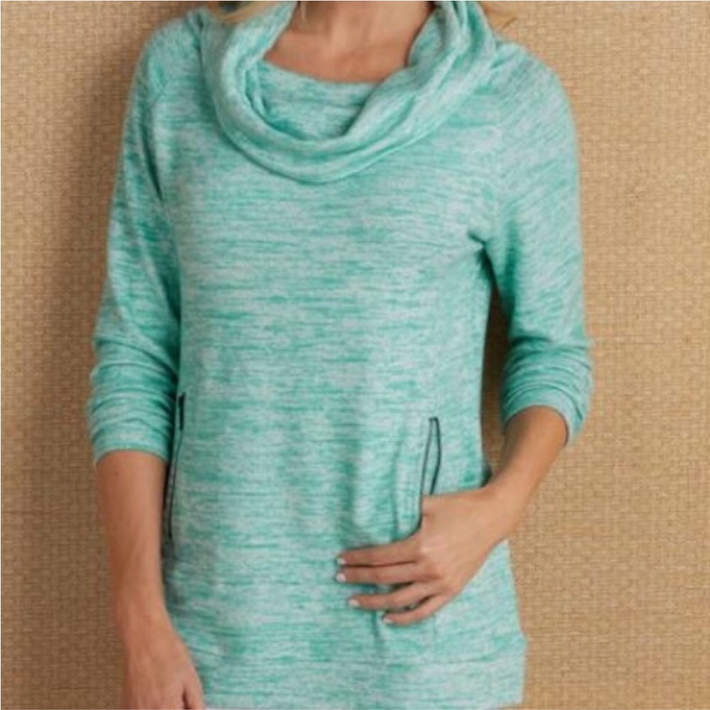 SOFT SURROUNDINGS Blue Green Cloud Nine Cowl Neck Top Size Small